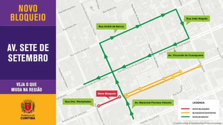 Avenida Sete de Setembro tem novo bloqueio para obras do BRT em Curitiba